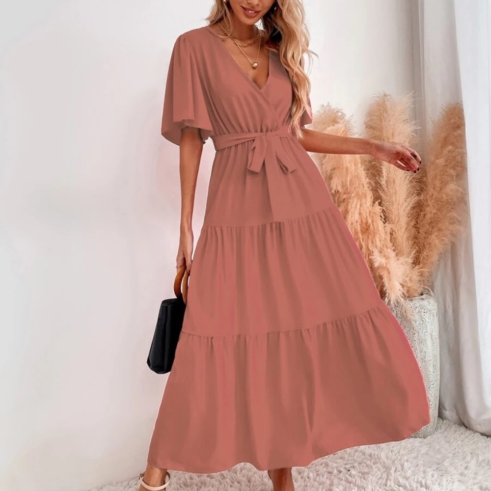 Boho Surplice Butterfly Sleeve Ruffle Maxi Dress - Picture 10 of 11